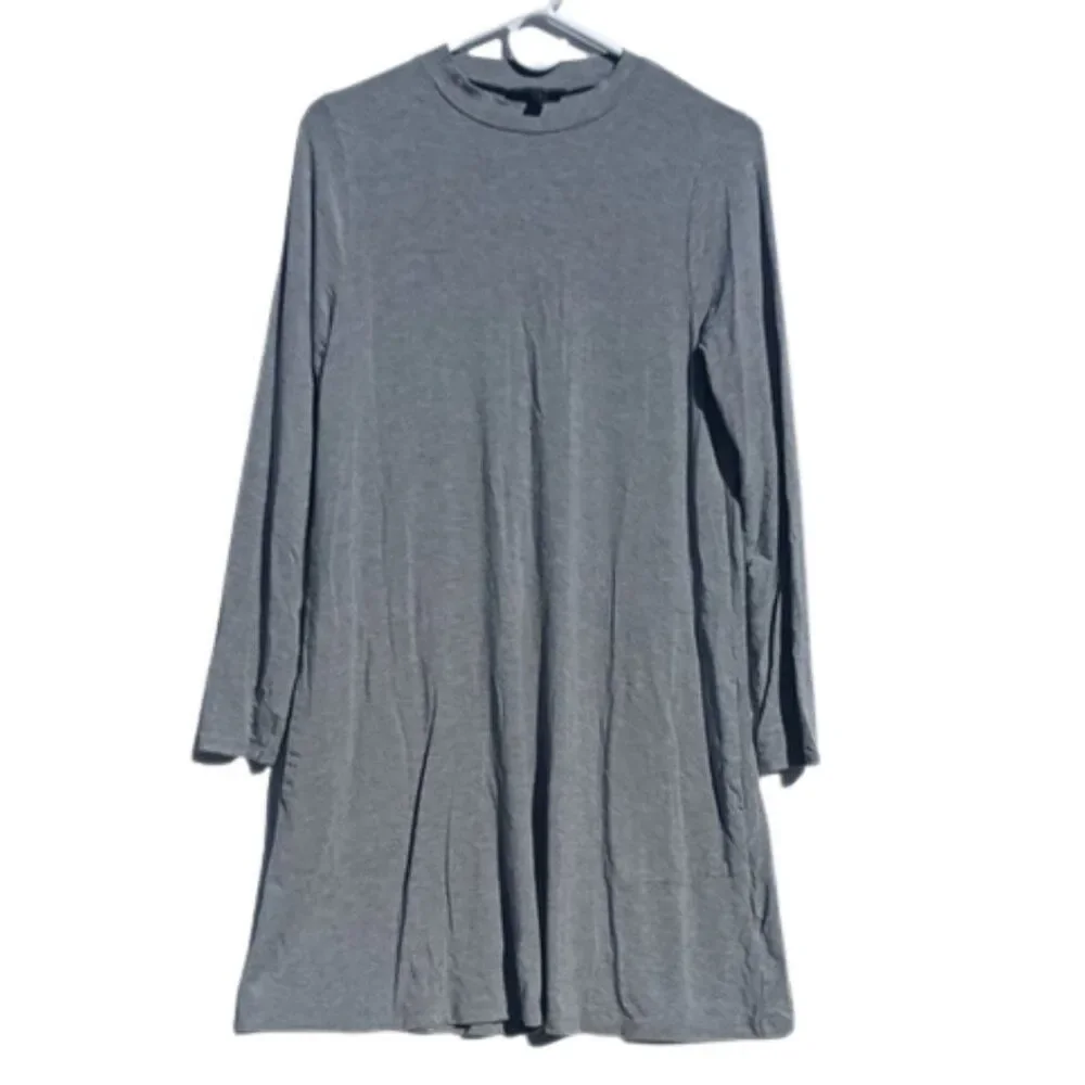 Medium J. Crew Mock Neck Gray Jersey Long Sleeve Swing Sweater Dress Pockets